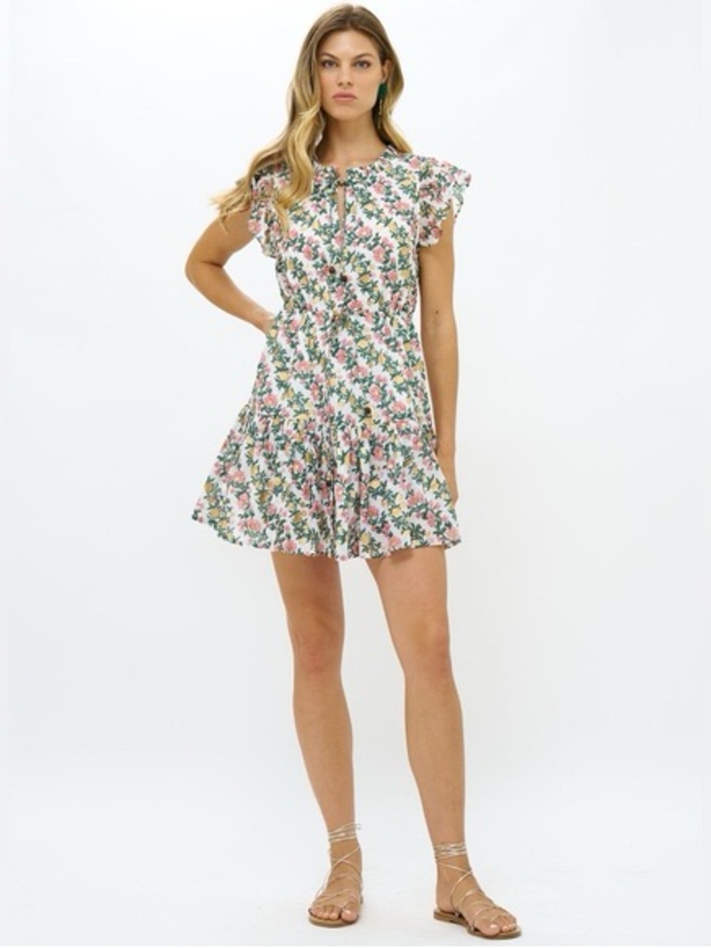 Oliphant XS Pink Green Floral Mini Dress